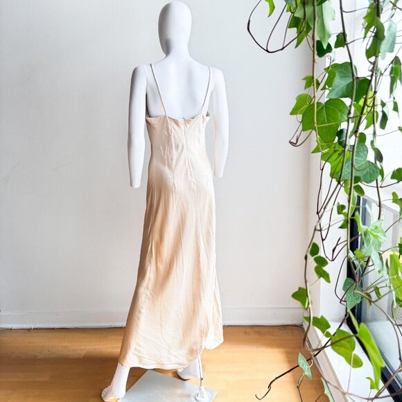 Vintage Savannah Dresses Nude Beige Satin Bias Cut Cowl Neck Midi Dress M - Picture 7 of 7
